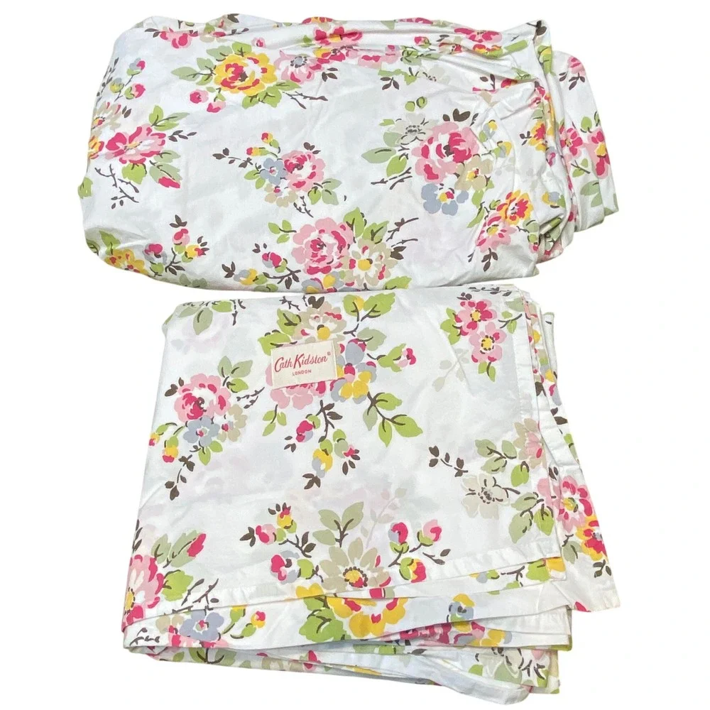 Cath Kidston London Floral Cotton Queen Flat Fitted Sheet Cottagecore Bloomcore